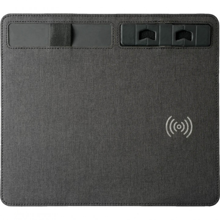 Siyah PU Deri Wireless Şarjlı Kalemlikli Telefon Standlı Promosyon Mouse Pad